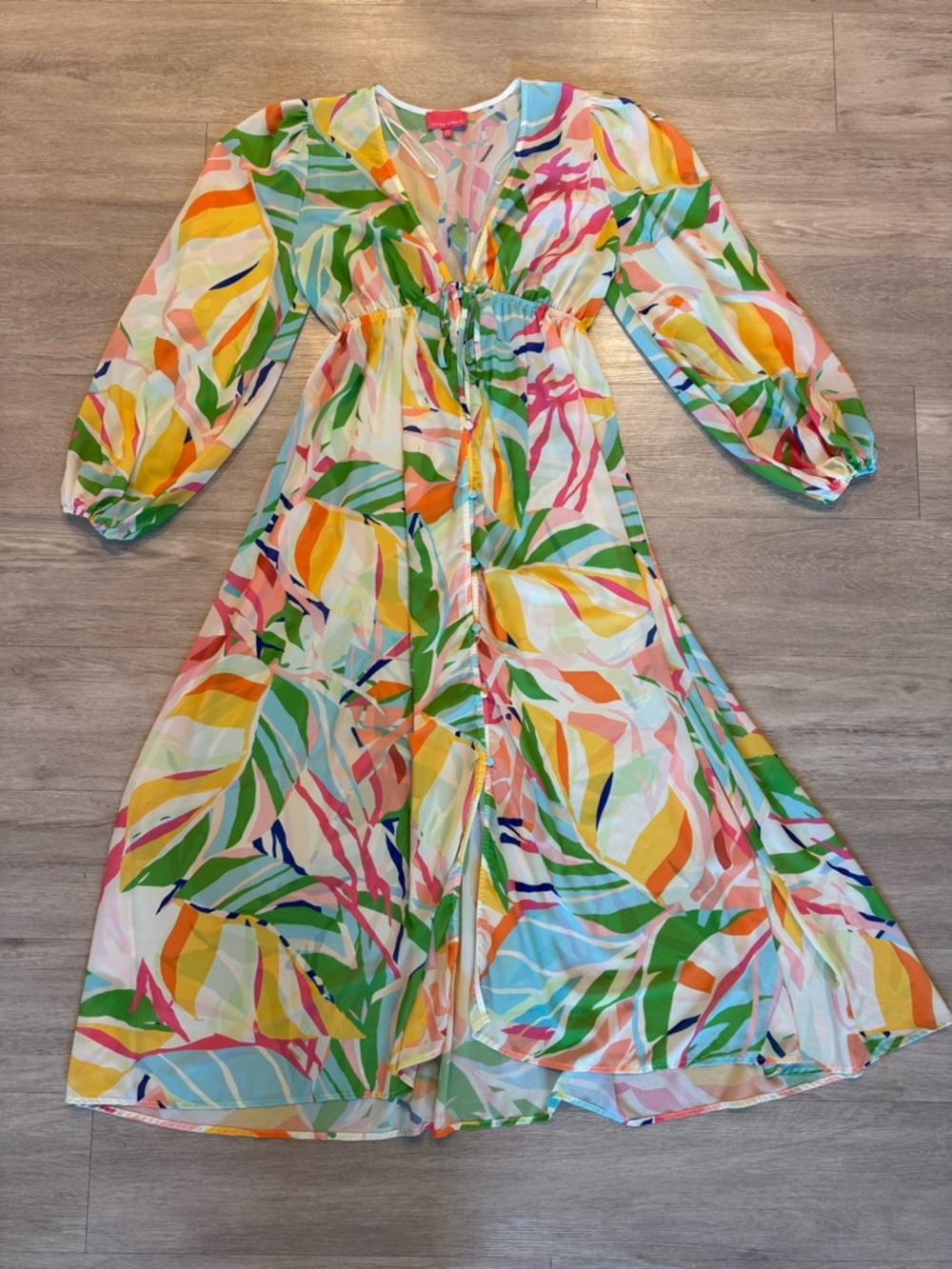 Flying Tomato Pastel Abstract Print Dress in Pink and Green